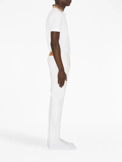 Burberry Check-collar White Polo Shirt With Three-button Placket