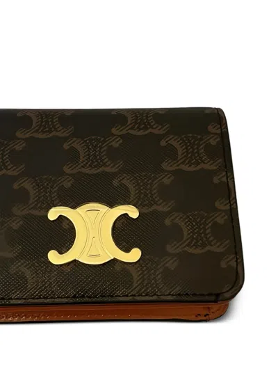 Celine Triomphe Compact Wallet In Brown