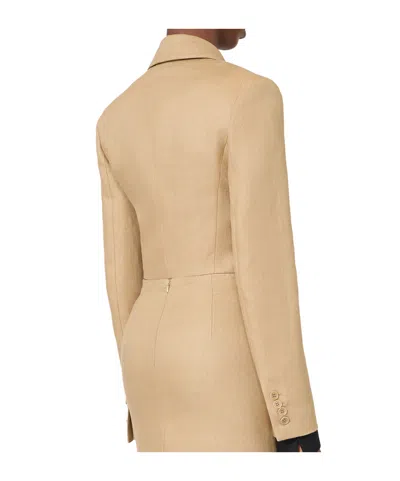 Max Mara Buono Diagonal Cropped Jacket In Camel Linen In Blue