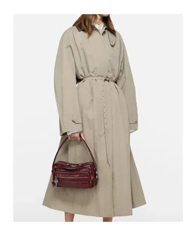 Acne Studios Belted Leather-collar Coat In Neutral