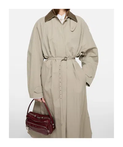 Acne Studios Belted Leather-collar Coat In Neutral
