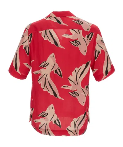 Paul Smith Flowing Oversized Short-sleeve Shirt With Abstract Bird Print In Red