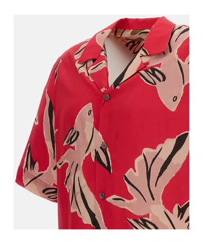 Paul Smith Flowing Oversized Short-sleeve Shirt With Abstract Bird Print In Red