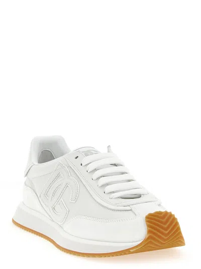 Dolce & Gabbana Men White Low Top Sneakers With Logo Patch On Tongue And Side In Leather Man