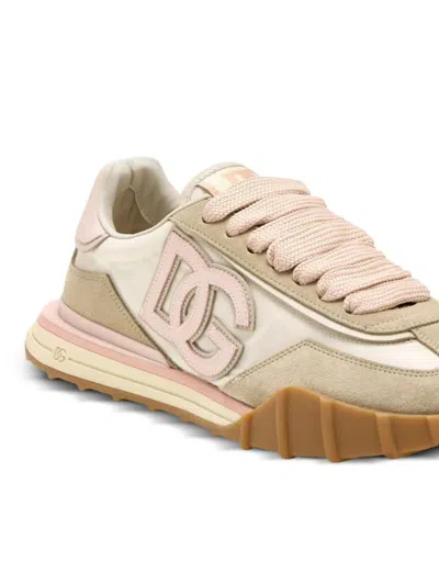 Dolce & Gabbana Dg Athletic Sneakers In Ivory And Pink Fabric And Leather In Multi