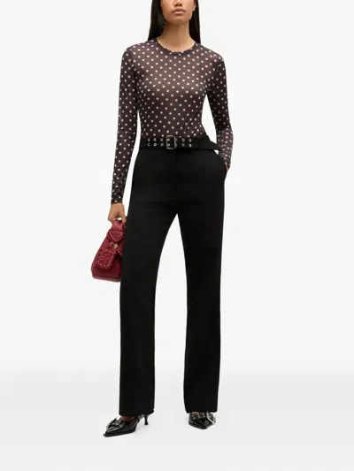 Ganni Sheer Polka Dot Long Sleeve Crew Sweater In Multi
