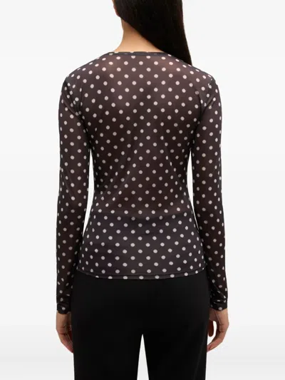 Ganni Sheer Polka Dot Long Sleeve Crew Sweater In Multi