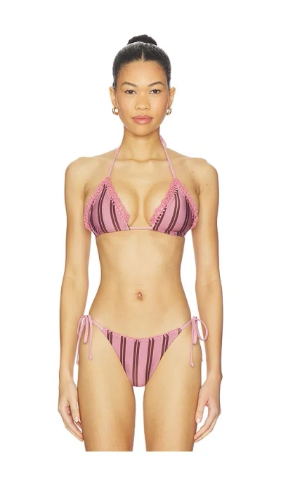 L*space Lspace Samba Embroidered Trim Bikini Top In Brown