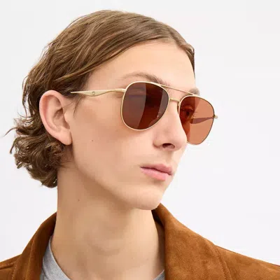Coach C Hardware Metal Pilot Sunglasses In Brown