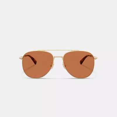 Coach C Hardware Metal Pilot Sunglasses In Brown