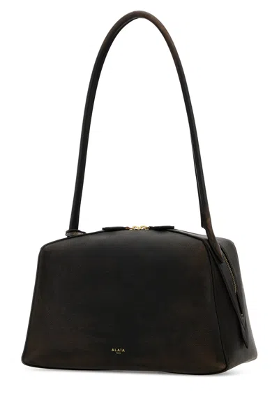 Alaïa Le Bouledogue Bowling Shoulder Bag In Nubuck Leather In Black