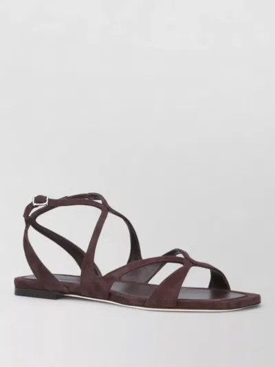 Jimmy Choo Ayla Brown Sandals With Square Toe And Ankle Buckle Closure In Suede Woman