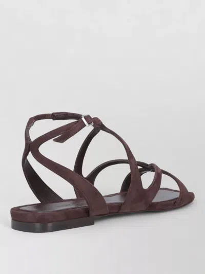 Jimmy Choo Ayla Brown Sandals With Square Toe And Ankle Buckle Closure In Suede Woman