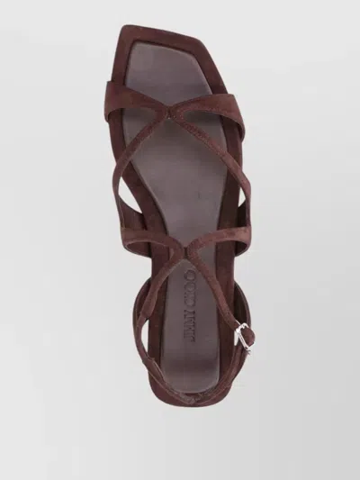 Jimmy Choo Ayla Brown Sandals With Square Toe And Ankle Buckle Closure In Suede Woman