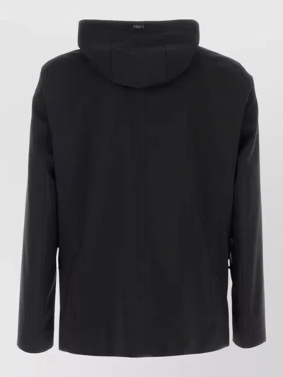 Herno Jersey Blazer Hood Long Sleeves Pockets In Black