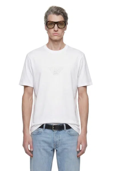 Emporio Armani Asv Domed Logo Pima-jersey T-shirt In White