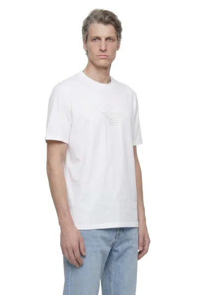 Emporio Armani Asv Domed Logo Pima-jersey T-shirt In White