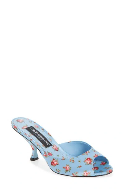 Dolce & Gabbana Keira Satin Mules With Little Roses Print In Blue