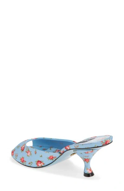 Dolce & Gabbana Keira Satin Mules With Little Roses Print In Blue
