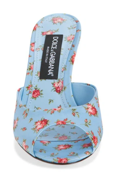 Dolce & Gabbana Keira Satin Mules With Little Roses Print In Blue