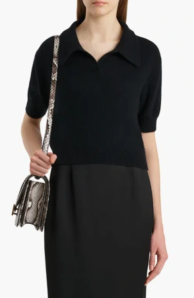 Khaite Shrunked Jo Cashmere-blend Polo Sweater In Black