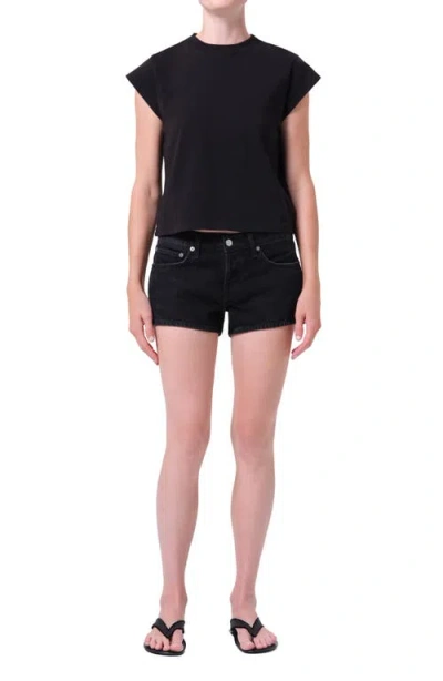 Agolde Black Low-rise Parker Denim Shorts In Black