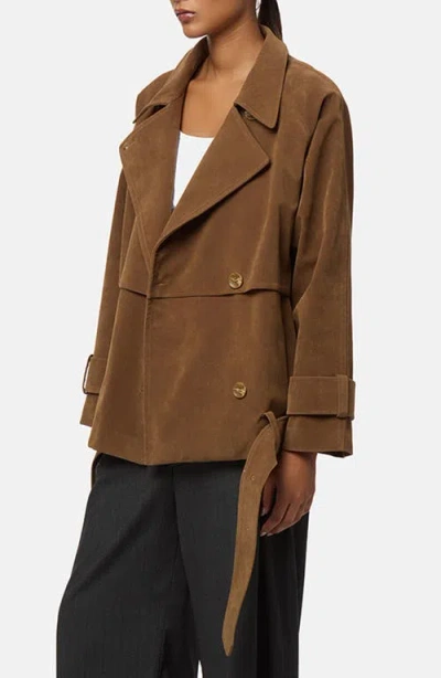 Apparis Gaia Faux Suede Short Trench Coat In Brown