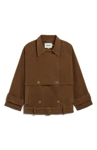 Apparis Gaia Faux Suede Short Trench Coat In Brown