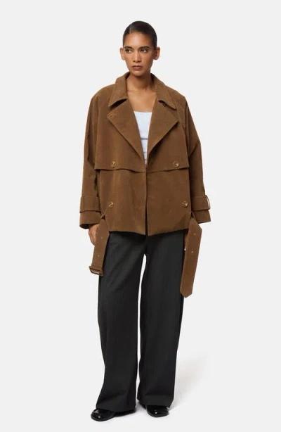 Apparis Gaia Faux Suede Short Trench Coat In Brown