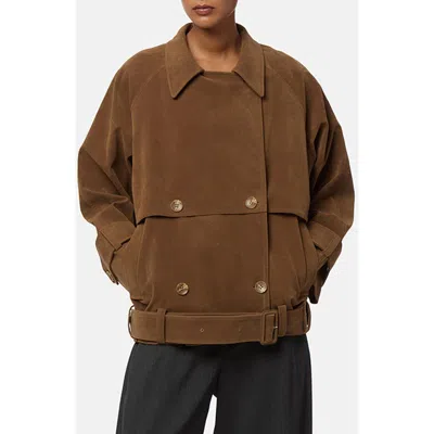 Apparis Gaia Faux Suede Short Trench Coat In Brown