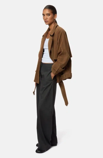 Apparis Gaia Faux Suede Short Trench Coat In Brown