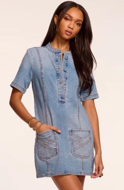 Ramy Brook Skylar Short Sleeve Braided Denim Dress In Blue