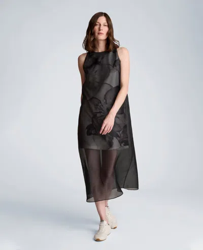 Kenneth Cole Sheer Overlay Crewneck Mini A-line Dress In Black