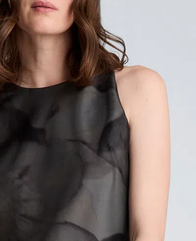 Kenneth Cole Sheer Overlay Crewneck Mini A-line Dress In Black