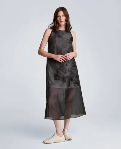 Kenneth Cole Sheer Overlay Crewneck Mini A-line Dress In Black