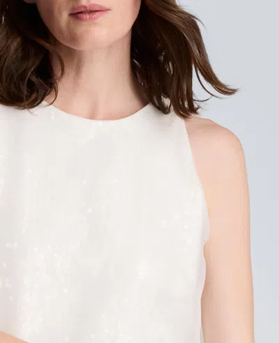 Kenneth Cole Sequin Sheer Overlay Crewneck Mini A-line Dress In White