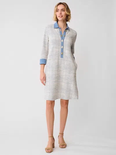 J.mclaughlin Women's Bryony Dress In Plaid Jacquard Off White/light Blue