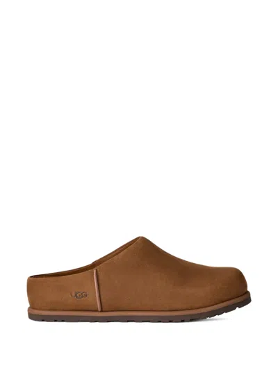 Ugg Suede Slip-on Clogs With Rounded Toe In Brown
