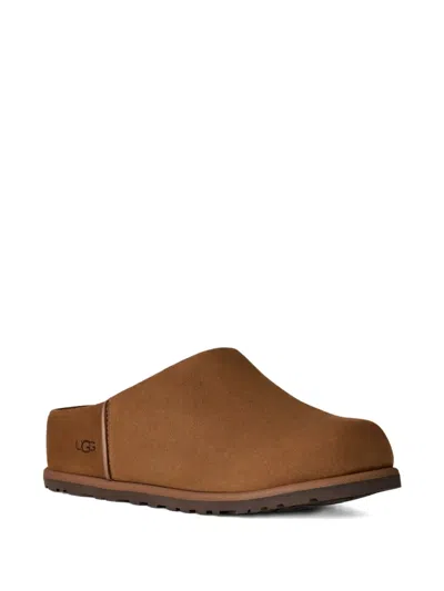 Ugg Suede Slip-on Clogs With Rounded Toe In Brown