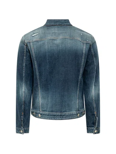 Dsquared2 Blue Distressed Shirt Collar Jacket In Blue