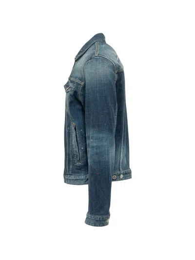 Dsquared2 Blue Distressed Shirt Collar Jacket In Blue