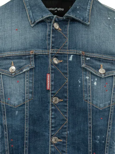 Dsquared2 Blue Distressed Shirt Collar Jacket In Blue
