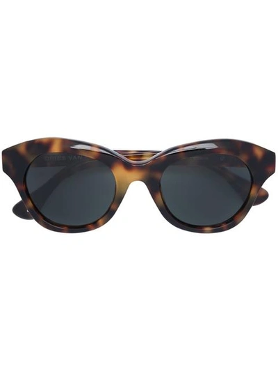 Linda Farrow Dries Van Noten X  Blurred Leopard Print Sunglasses In Brown