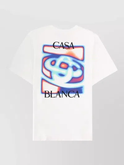 Casablanca Men White Crewneck T-shirt With Logo Detail On The Front And Maxi Logo On The Rear In Cot