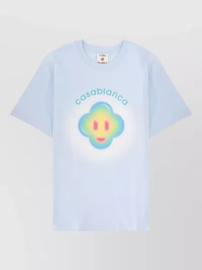 Casablanca Ribbed Crew Neck Short Sleeve T-shirt With Airbrush Artwork In Blue