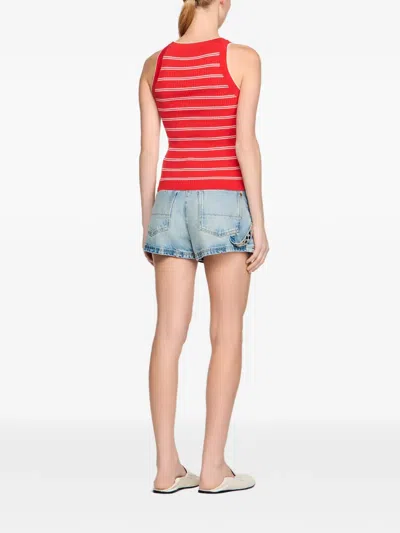 Sandro Striped-pattern Logo-plaque Tank Top In Red