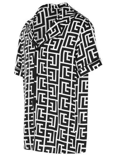 Balmain Monogram Printed Short-sleeved Shirt In Black