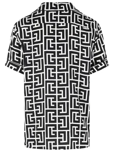 Balmain Monogram Printed Short-sleeved Shirt In Black