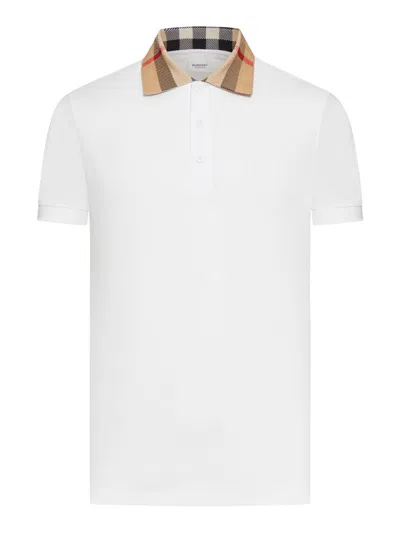 Burberry Check-collar White Polo Shirt With Three-button Placket