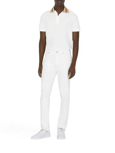 Burberry Check-collar White Polo Shirt With Three-button Placket